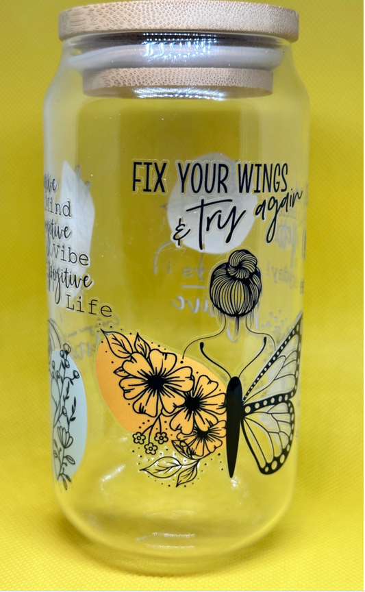 16oz positivity quotes/self love Libby Glass cup